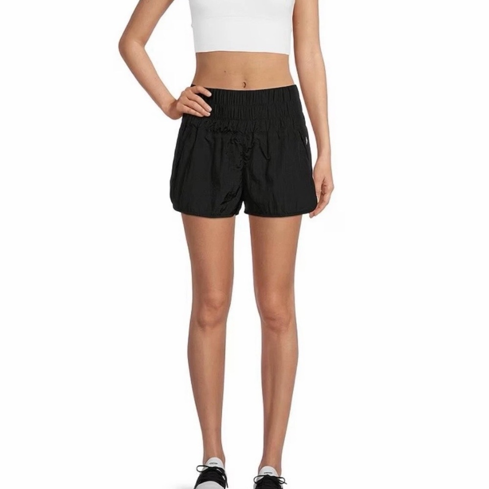 Free People FP Movement The Way Home Black Nylon Shorts, Built In Brief, medium